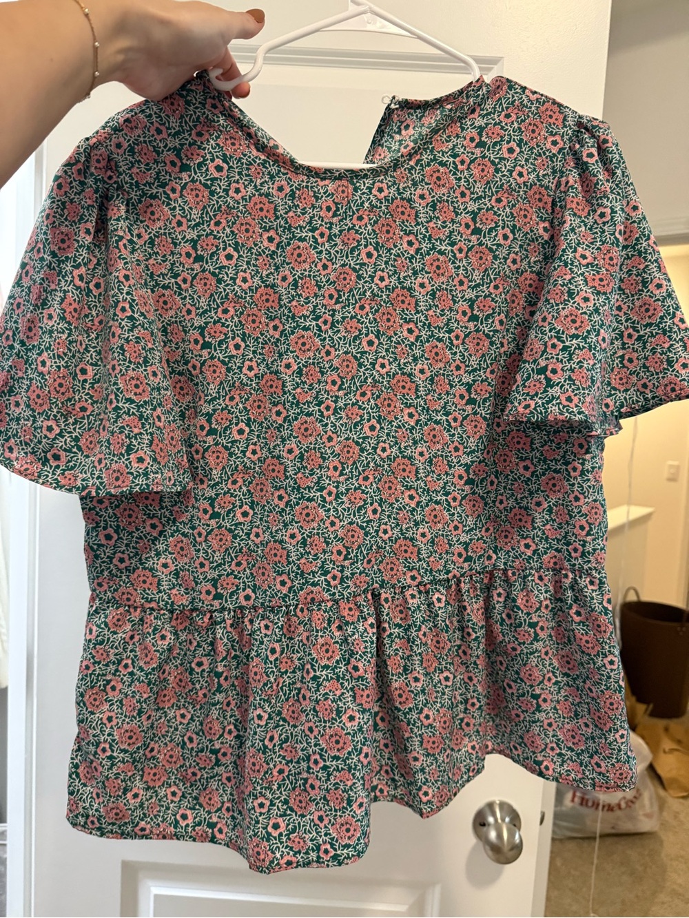 Floral Peplum Short-Sleeve Top - Pink & Green